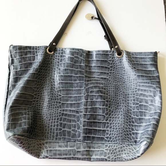 Fiore Italy Womens Blue Leather Croc Embossed Large Leather Adjustable Bag - Picture 4 of 16